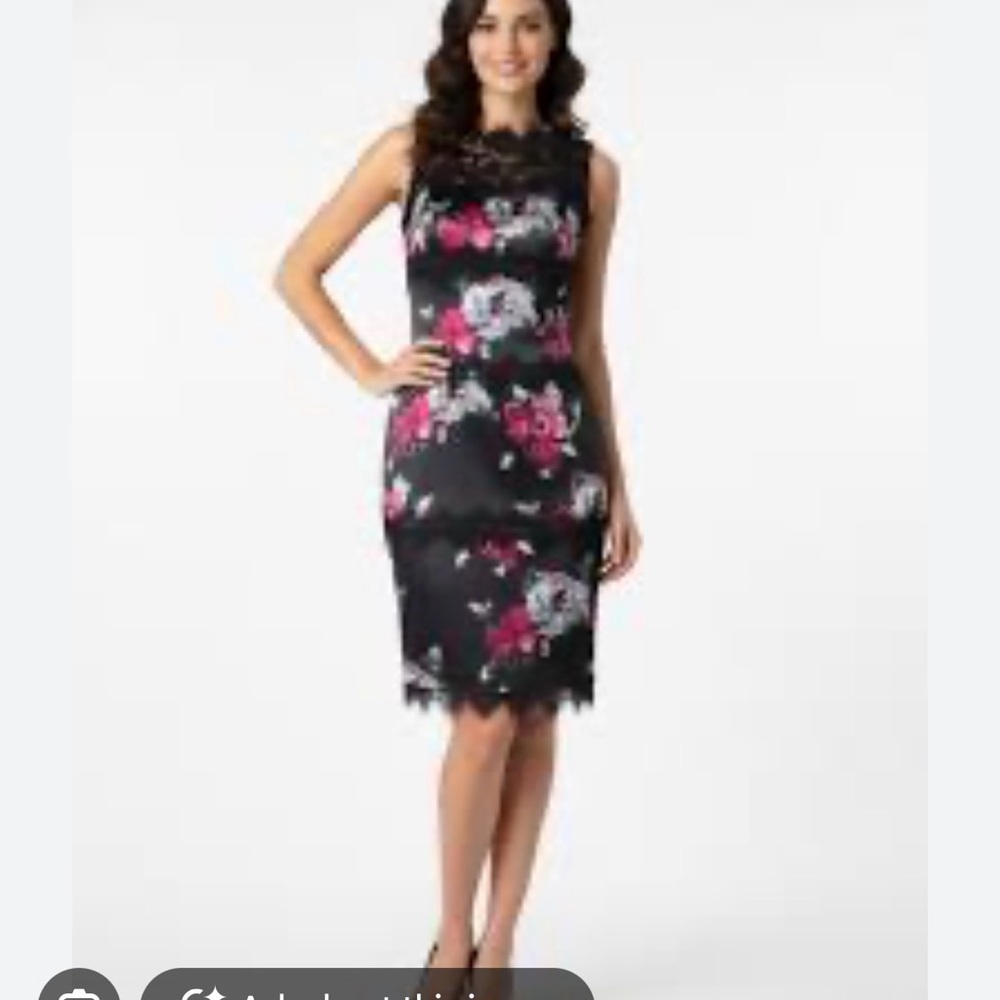 White House Black Market Black and Pink Floral Lace and Satin Dress